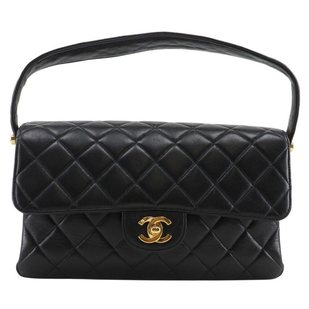 Chanel Vintage Double Sided Quilted Lambskin Black Leather Shoulder Bag Bag